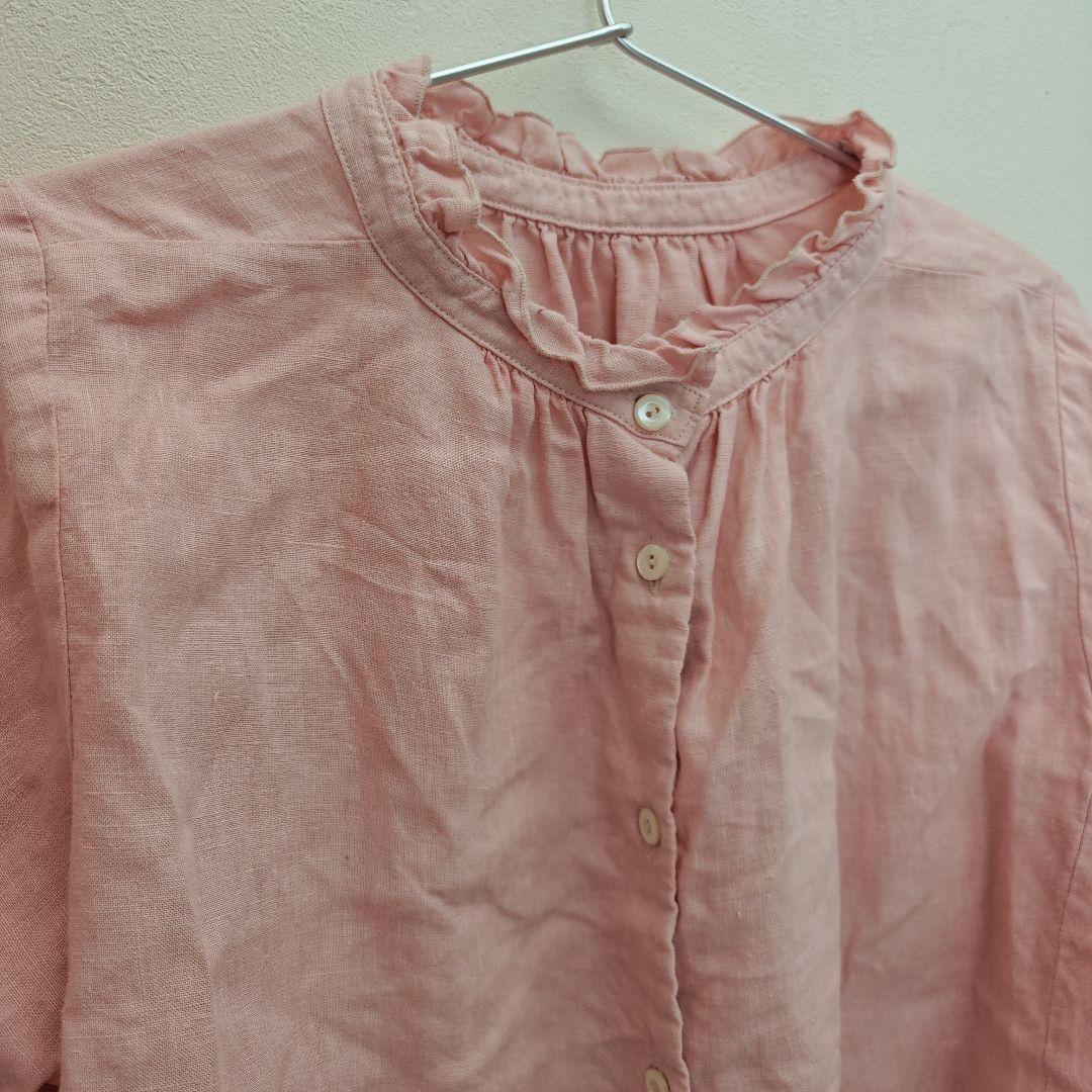 ネストローブ nest robe ピンク 長袖 リネンスタンドフリルブラウス