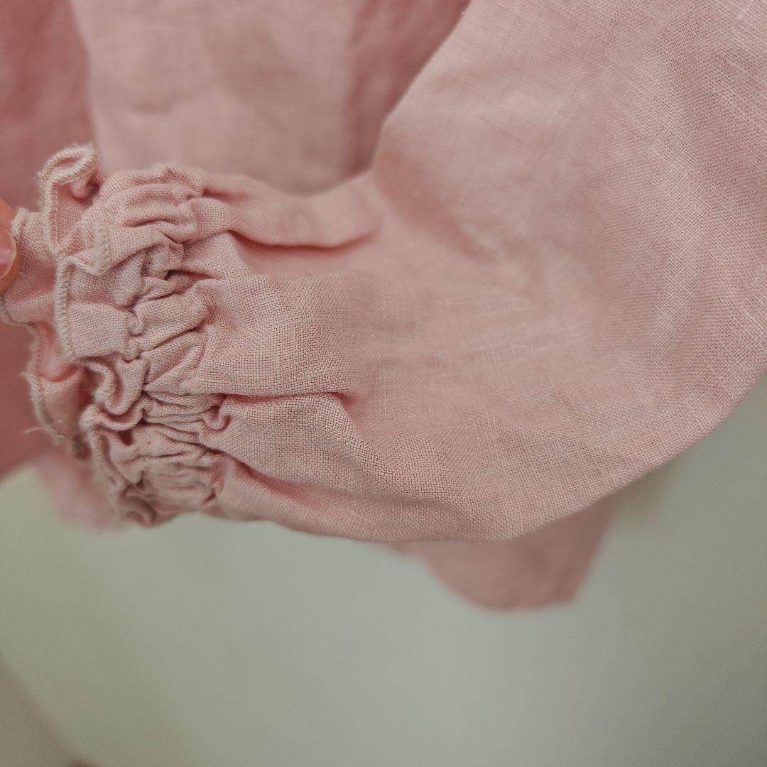 ネストローブ nest robe ピンク 長袖 リネンスタンドフリルブラウス