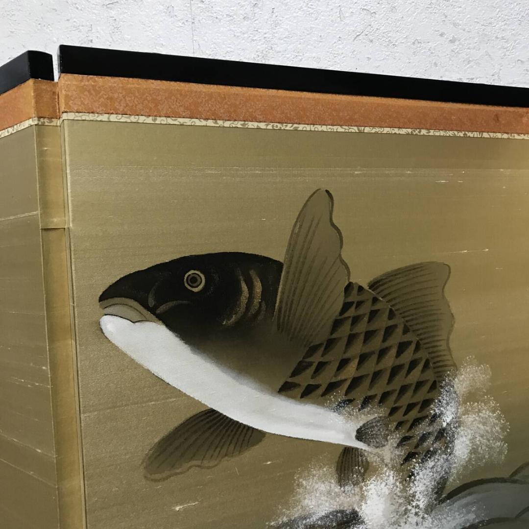 春嶺銘 節句屏風 四曲一帖 海魚図 屏風 幅約165㎝ 背景 節句飾り