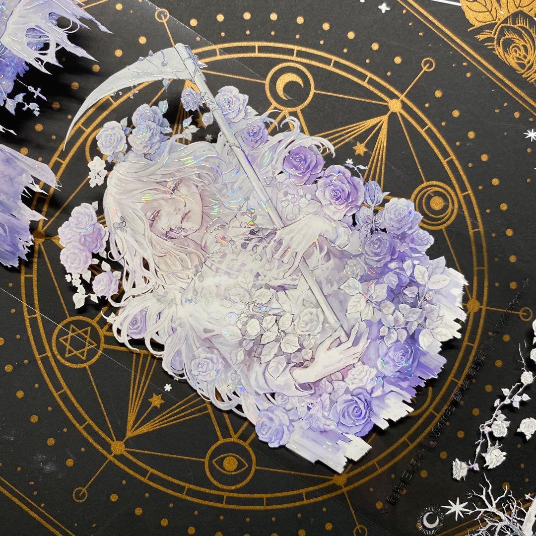 【9158】海外　マステ　中古巻　貝殻光マスキングテープ　人物系　狼　紫　銃