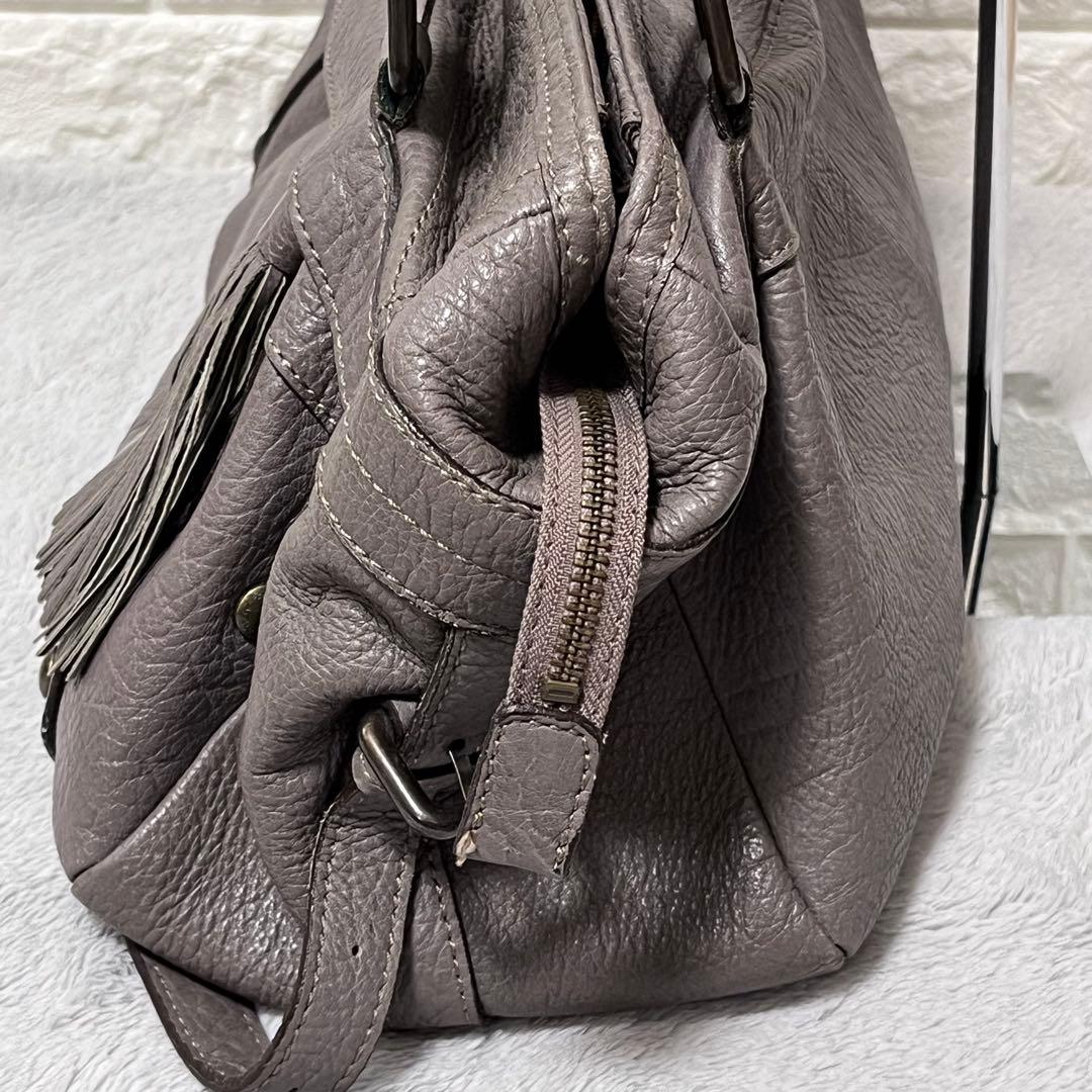 人気✨バーバリー ブルーレーベル ハンドバッグ シボ革 レザートート グレー