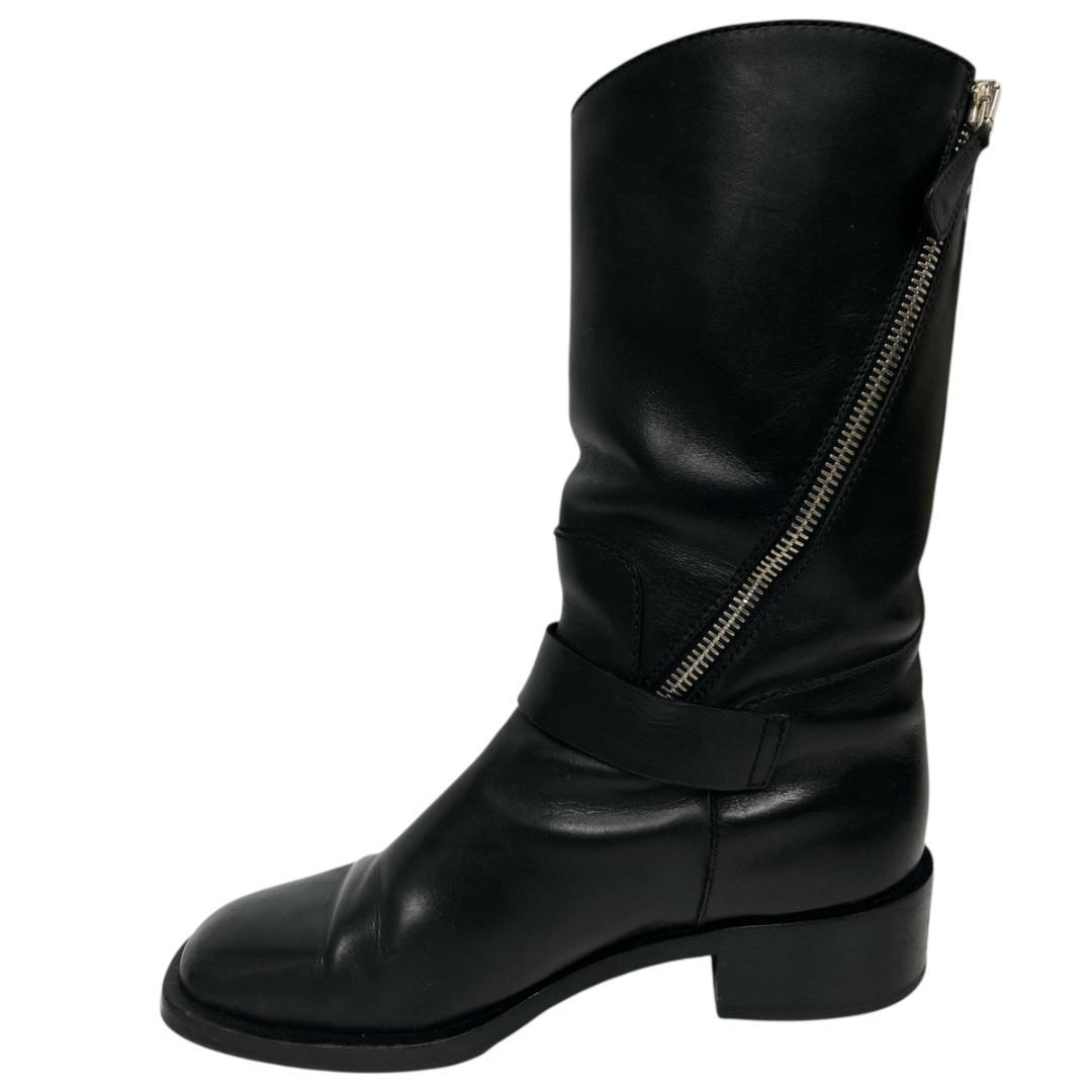 シャネル ココマーク エンジニアブーツ 35C レザー ブラック サイドジップ