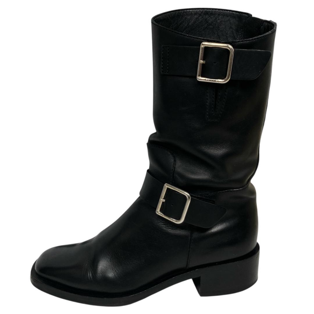 シャネル ココマーク エンジニアブーツ 35C レザー ブラック サイドジップ