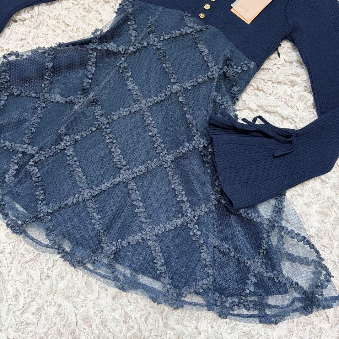 【新品タグ付】リゼクシードッキングフレアミニニットワンピース ネイビー