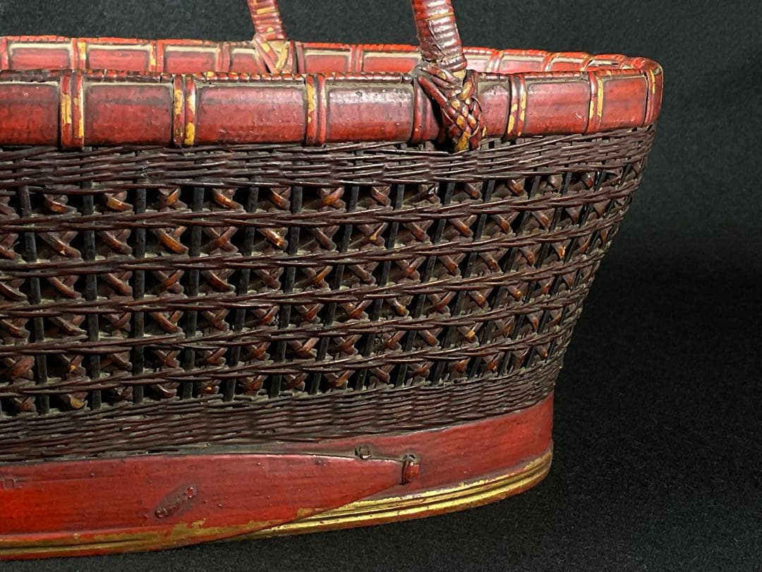 民藝　竹籠　竹編み籠　花籠　花入れ　花器　銅器付き　華道　茶道具