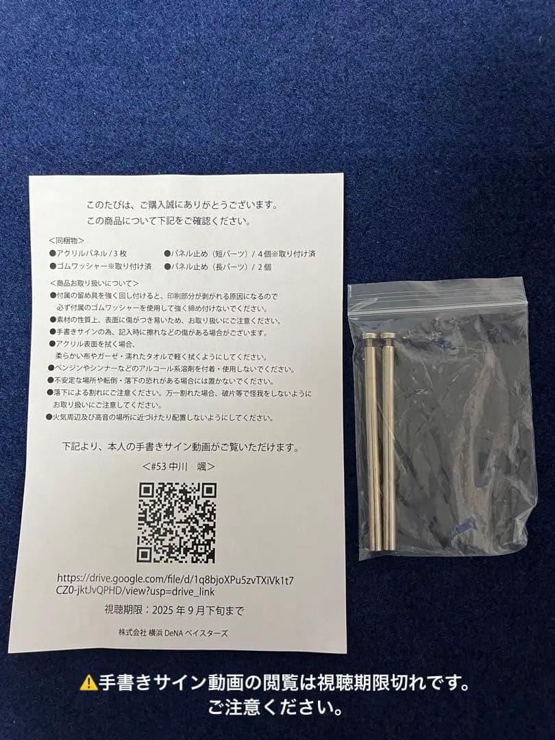 横浜DeNAベイスターズ 中川颯　直筆サイン入りアクリルアートパネル おまけ付き