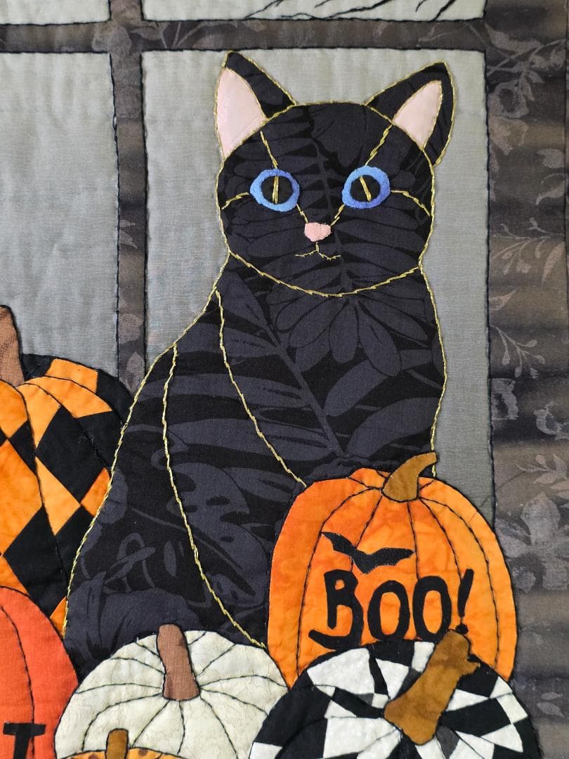 ハンドメイド ステンドグラスキルト タペストリー　ハロウィン ナイト