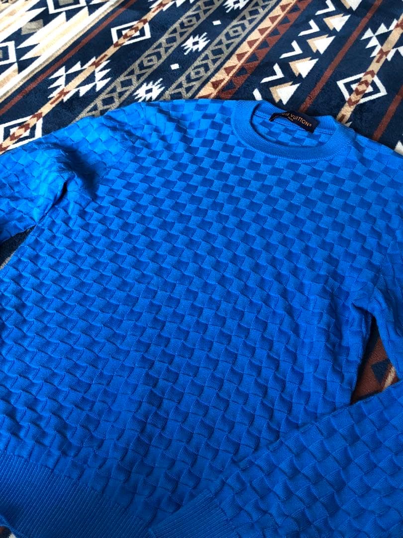 美品 ルイヴィトン ダミエ ニット セーター ブルー　青　HJN40W M