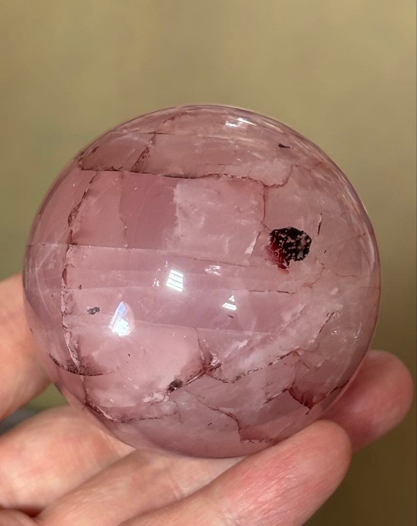 レア　スターローズクォーツ　ファイヤー共生　スフィア5.84cm 六芒星　天然石