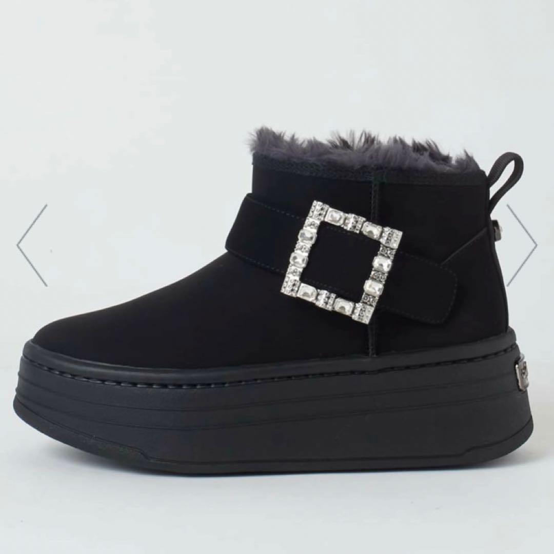 プラスダイアナ　＋diana 【軽量】厚底エコファーブーツ　ブラック　新品