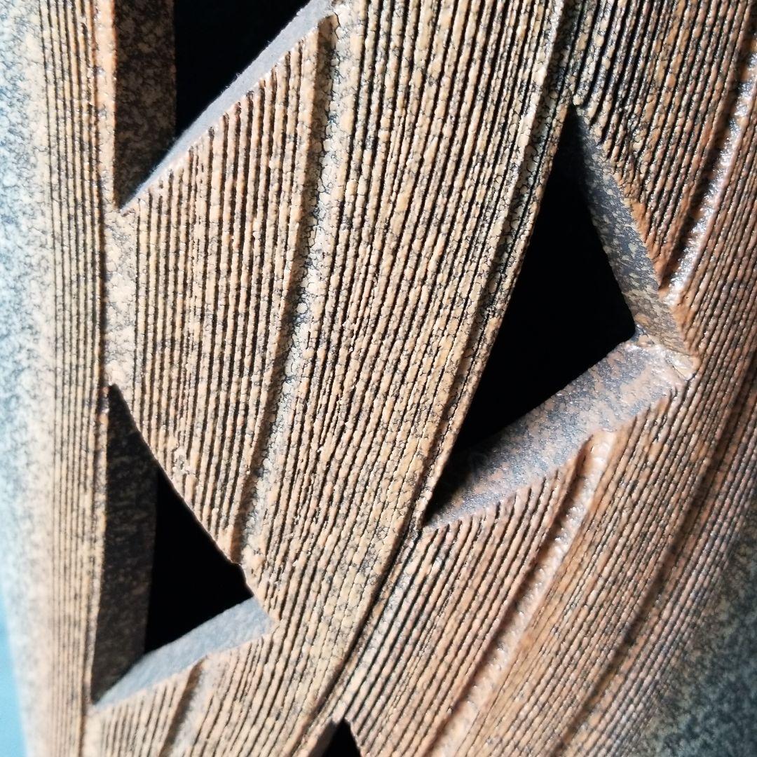 信楽焼 傘立て 朱ちらしクシ目 高さ４６cm