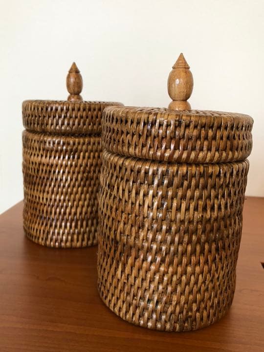 ラタン　ハンドメイド小物入れ　ペア　未使用