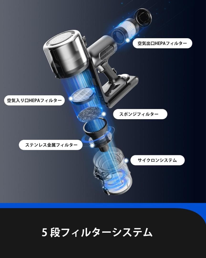 掃除機 コードレス 強力吸引 33000Pa サイクロン式 スティック ハンディ