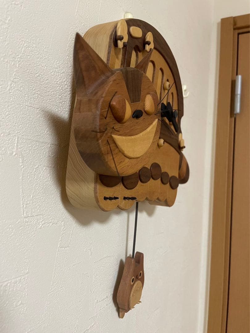ジブリ　ねこバス手作り木製柱時計