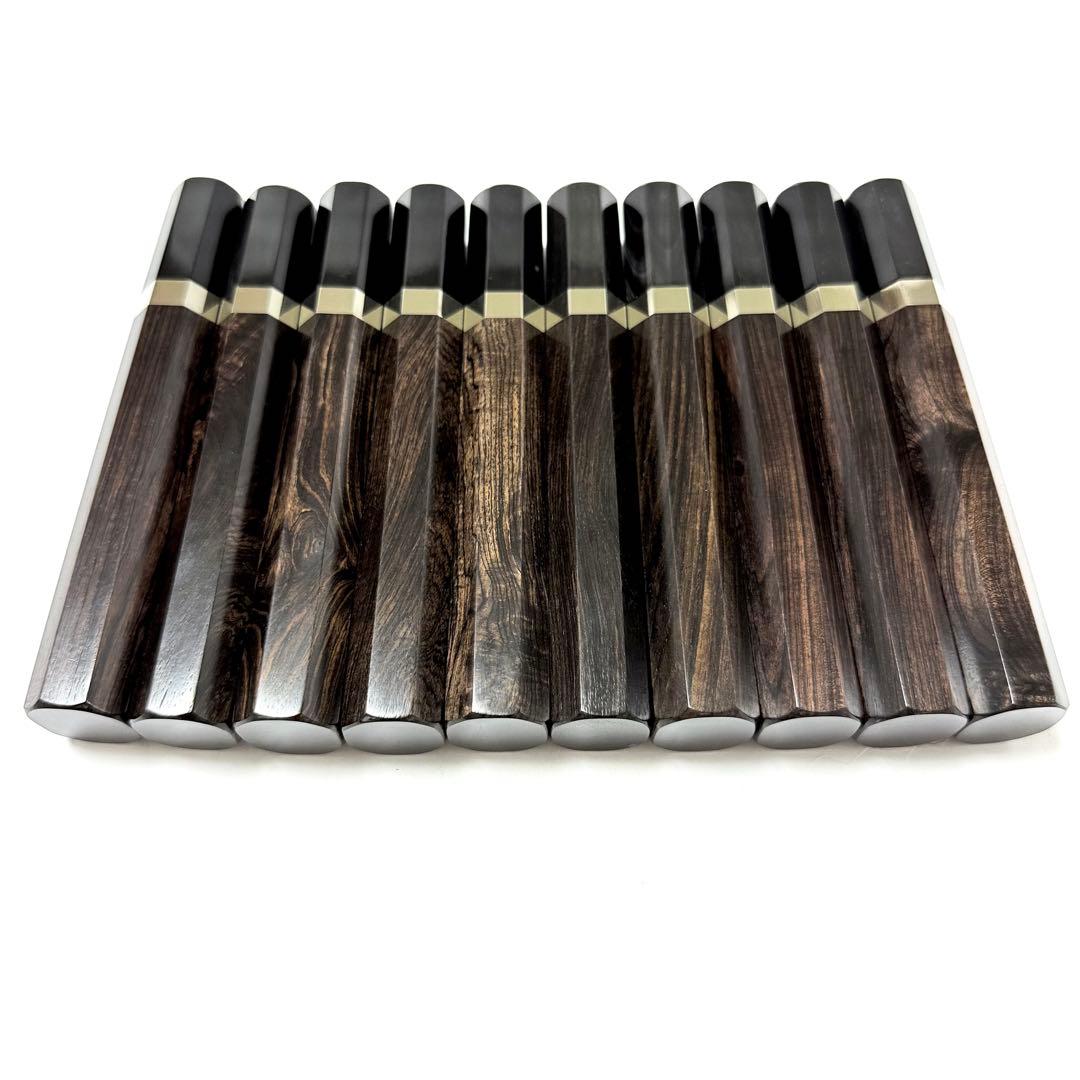 10本セット 銀巻 黒水牛角 菜切6寸 黒檀八角柄 菜切6寸 包丁の柄 ハンドル