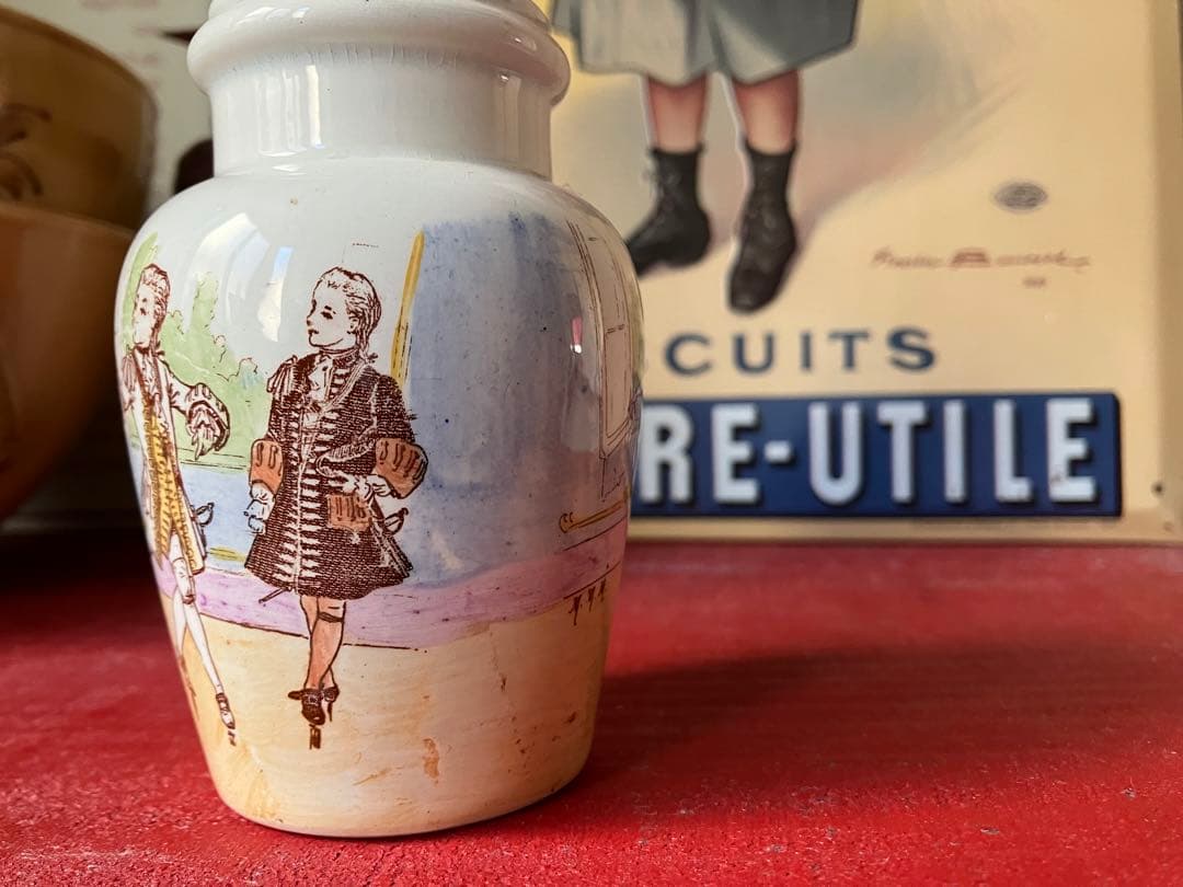 【レア美品】古窯 リュネヴィル　フランスアンティーク 陶器製 マスタードポット