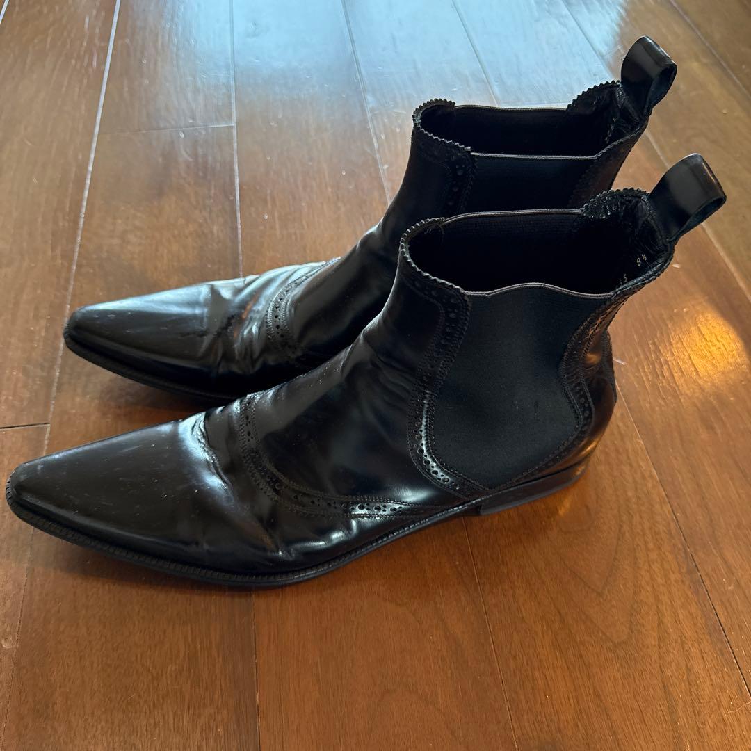 DOLCE&GABBANA ブラック レザー サイドゴアブーツ