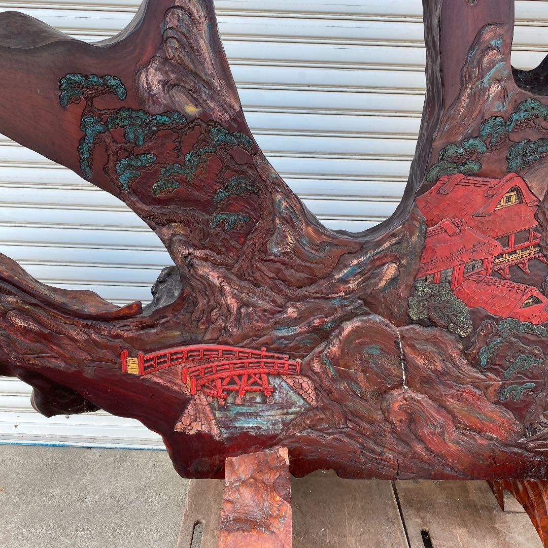 引き取り限定！！　珍品❗️衝立　木彫り彫刻　竜宮城風　オブジェ　置物