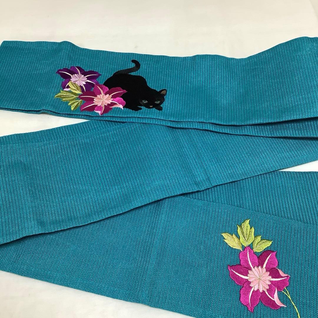 【彦兵衛mini】お買得！人気『撫松庵』・セオα浴衣・半幅帯セット〜芙蓉に黒猫〜