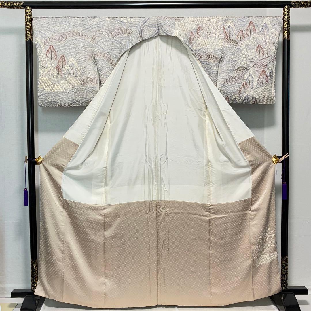 D208 藤娘きぬたや　本総絞り　訪問着　風景　流水　波　正絹　着物　袷　極美品