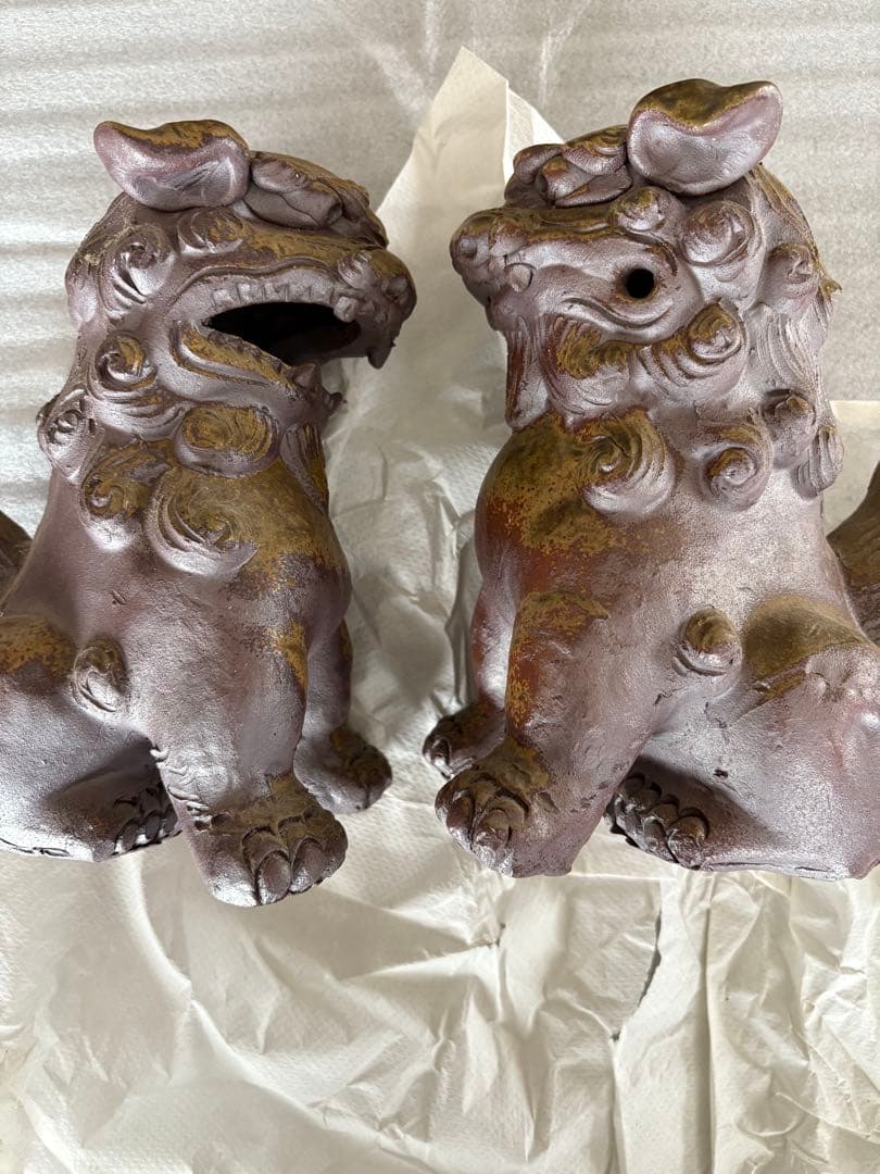 沖縄シーサー 陶器 置物 ペア ヴィンテージ 魔除け 縁起物