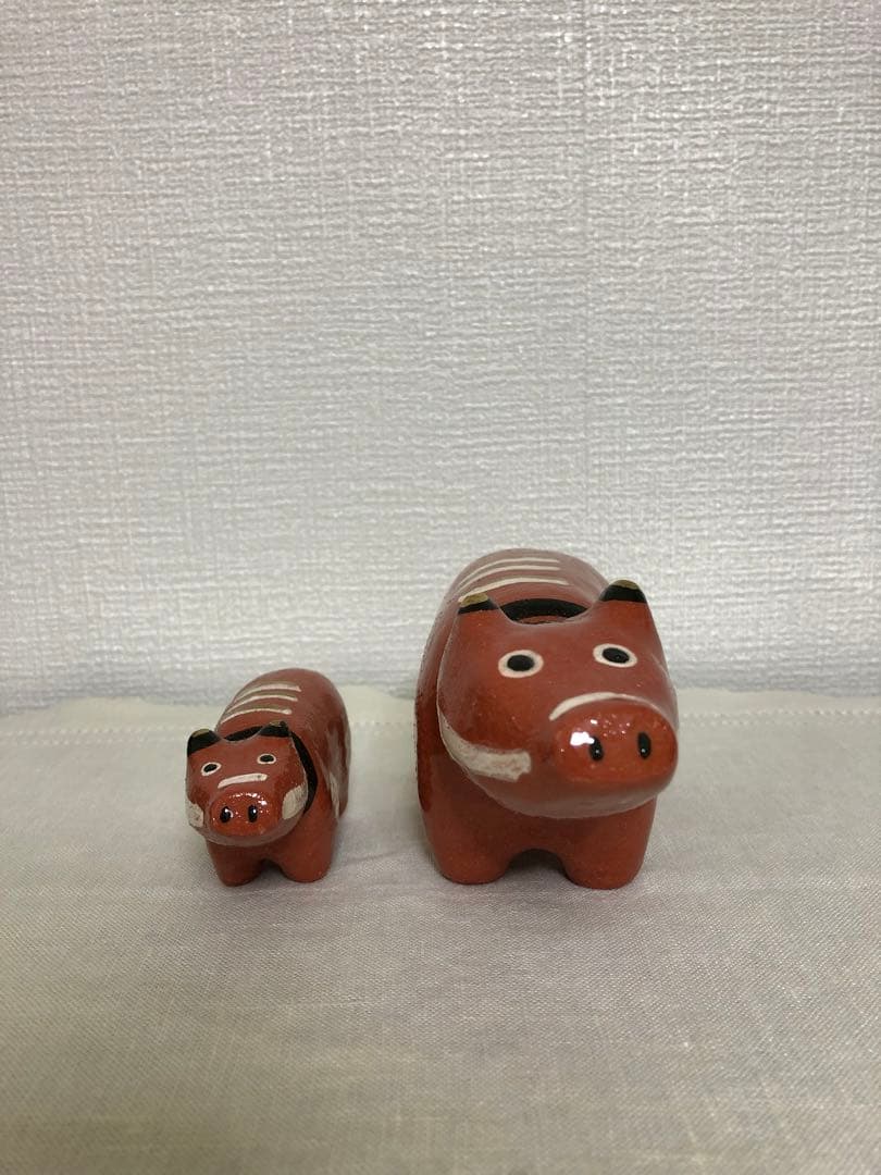 赤ベコ親子 置物 親子セット 楽入窯 焼物