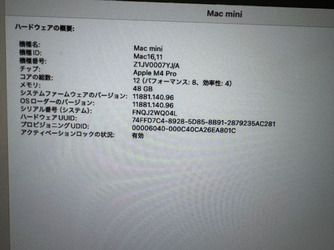 Appleストア購入品 macmini m4 pro 12コア　48GBメモリ