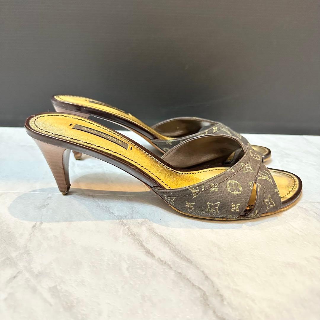 LOUIS VUITTON クロスストラップ ミュール ブラウン モノグラム