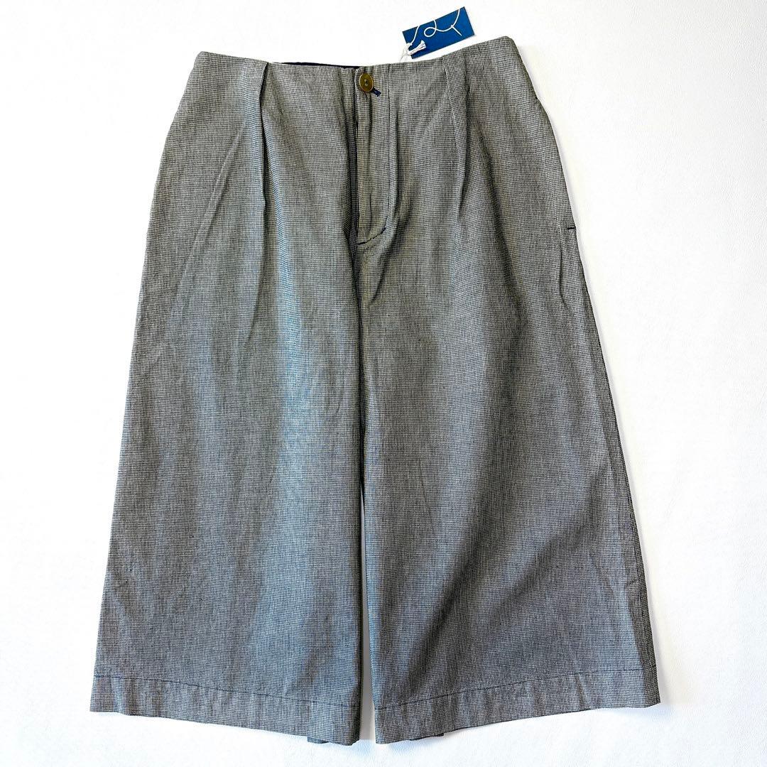 新品未使用 パラスパレス 洗える インディゴ染め マイクロ千鳥柄 タックパンツ