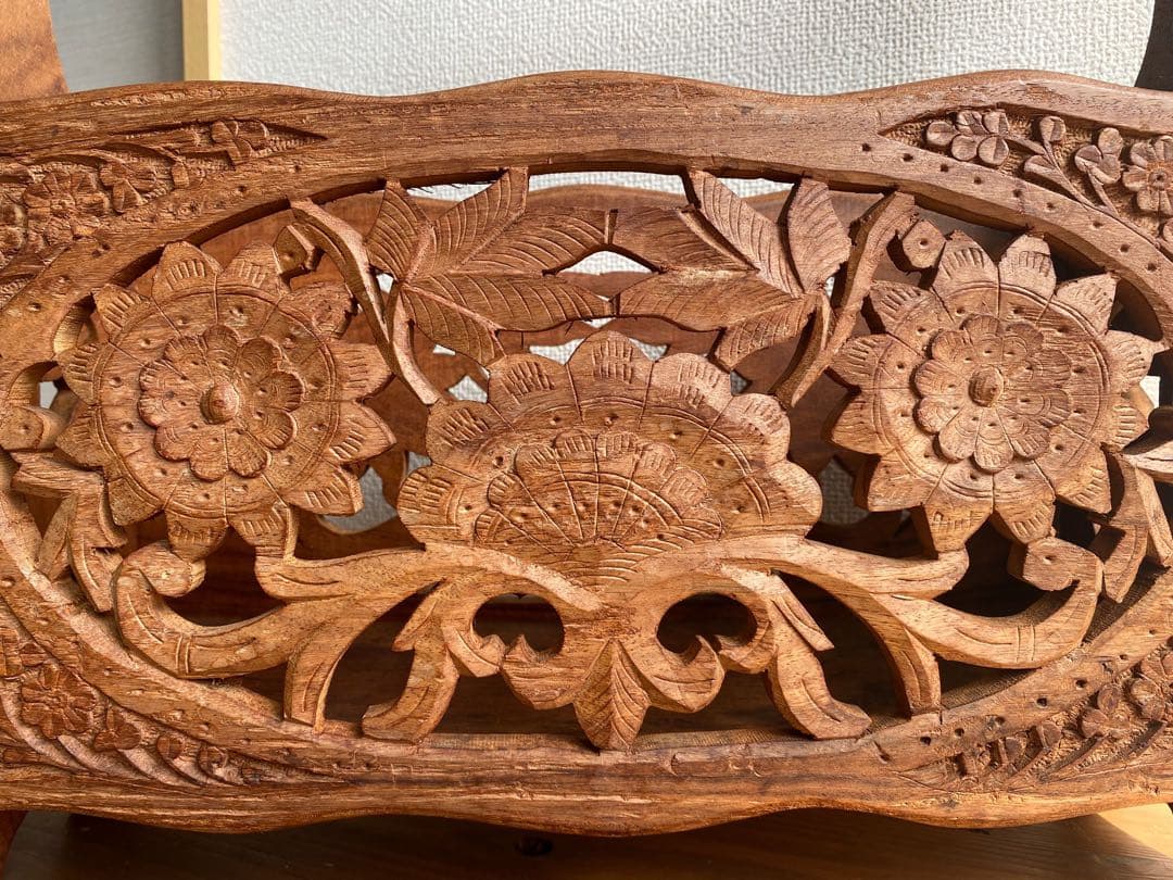 インド　アンティーク　木彫り　マガジンラック　天然木