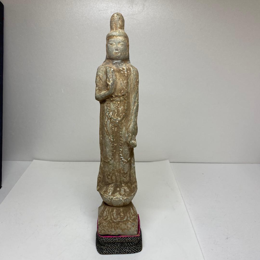 古代　唐物　石仏像　仕立箱付　高さ約31㎝　タエサ　東さ8-0107☆2F