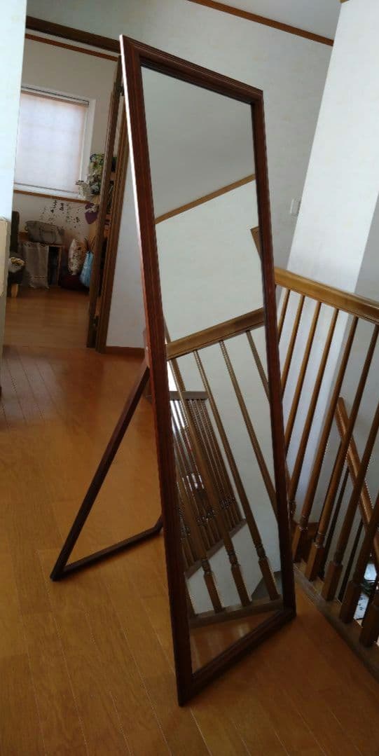 【新品未使用】大型ブラウンスタンドミラー　姿見全身　スタンド＆固定ひも　ヤマソロ