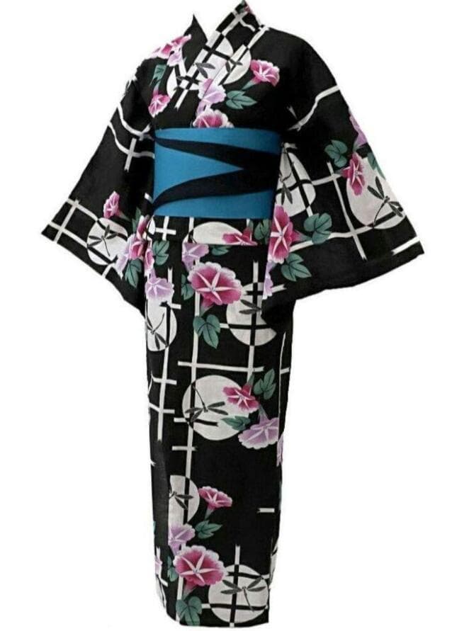 青系の半幅帯と、お任せ帯締めつき◆◆古典柄とんぼと朝顔の花柄浴衣◆