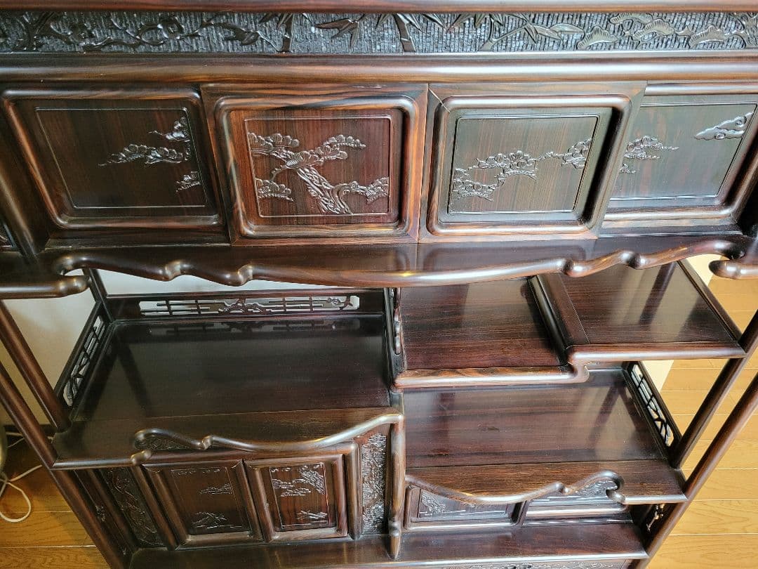 アジアンスタイル 木製棚 引き戸&観音扉付き