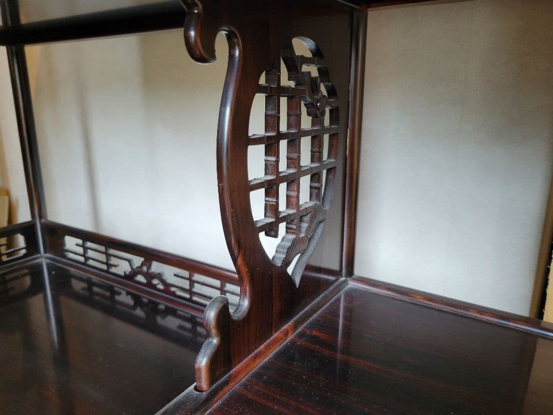 アジアンスタイル 木製棚 引き戸&観音扉付き