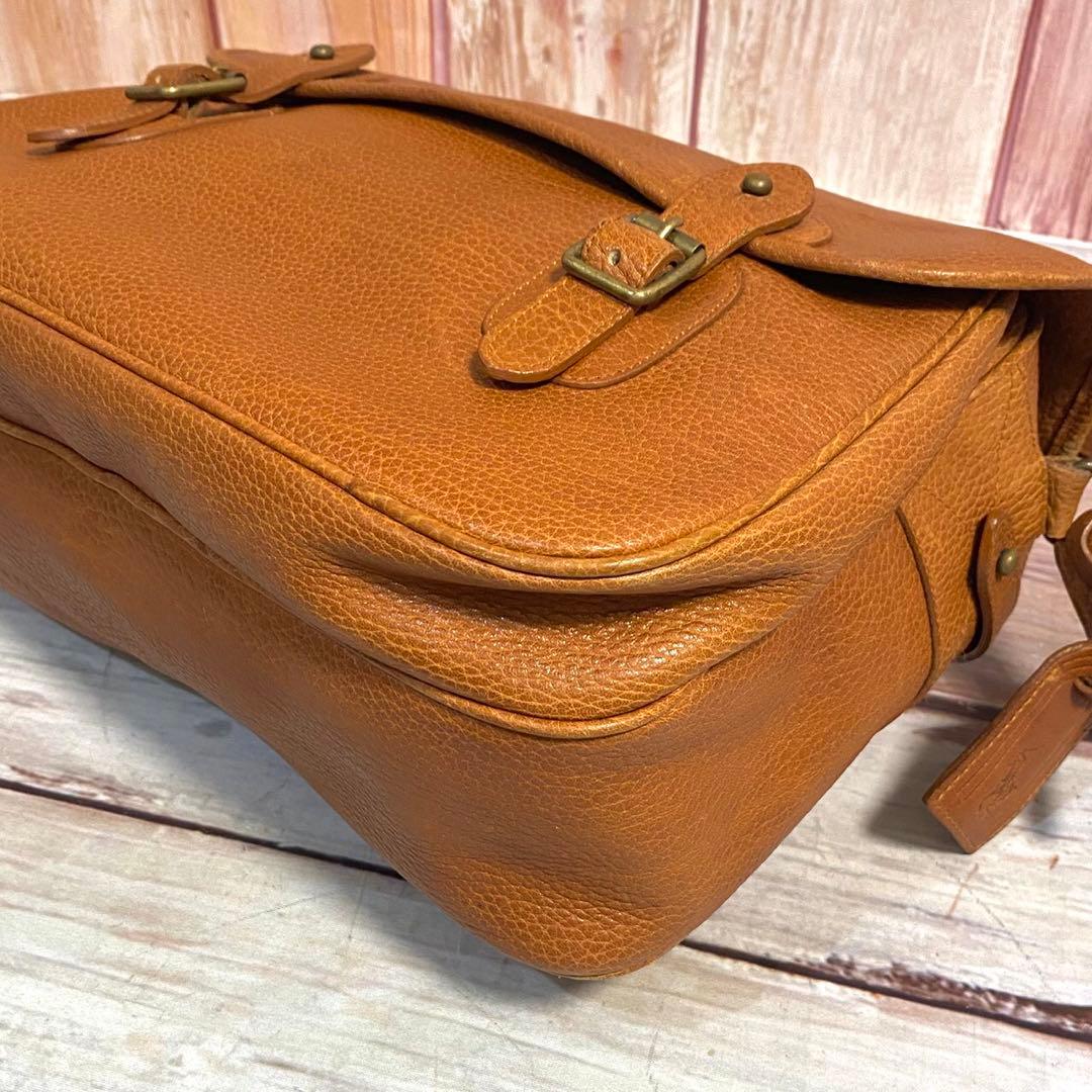 ラルフローレン　シボ革　メッセンジャーバッグ　ショルダーバッグ　ブラウン　斜め掛