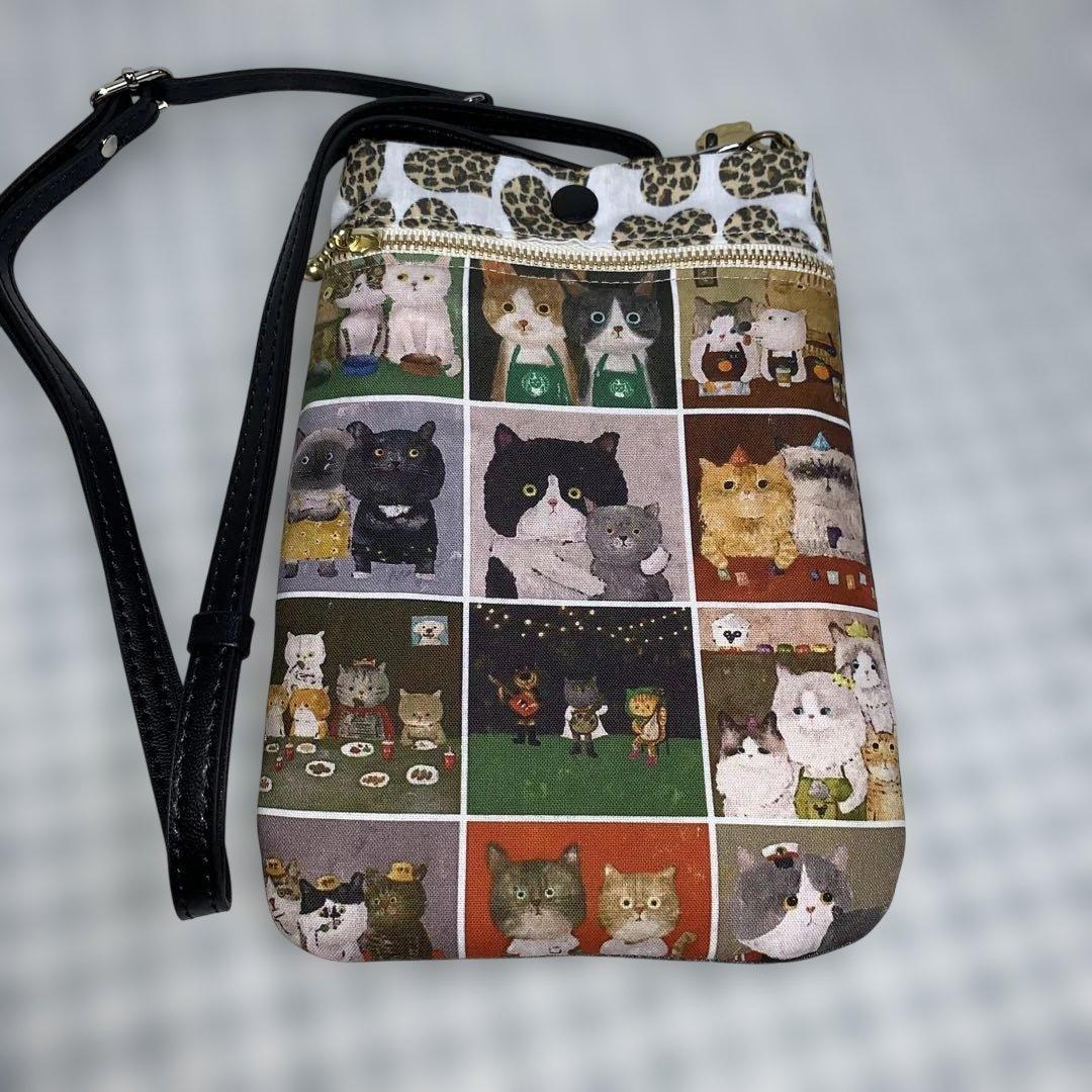 santa 黒猫柄スマホショルダーバッグ