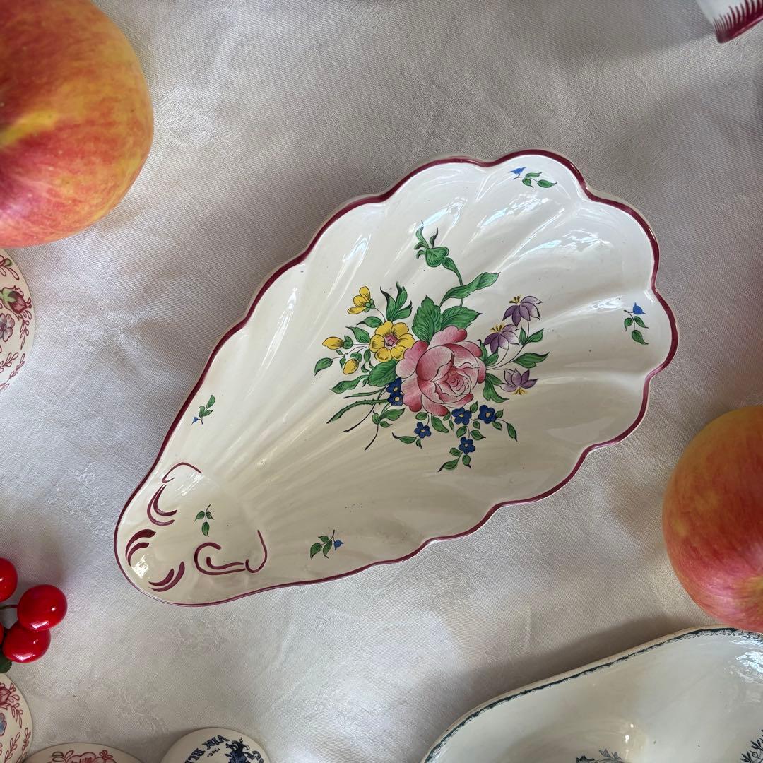 フランスアンティーク˚✧₊ リュネヴィル❁バラのブーケの素敵なシェル型ラヴィエ❁