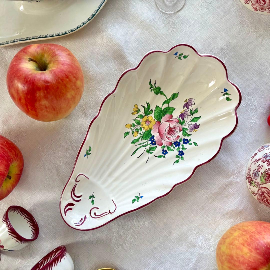 フランスアンティーク˚✧₊ リュネヴィル❁バラのブーケの素敵なシェル型ラヴィエ❁