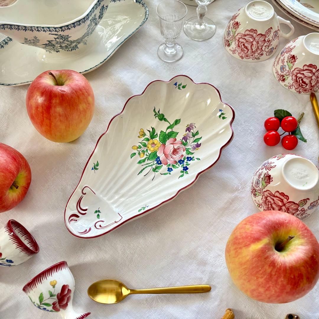 フランスアンティーク˚✧₊ リュネヴィル❁バラのブーケの素敵なシェル型ラヴィエ❁