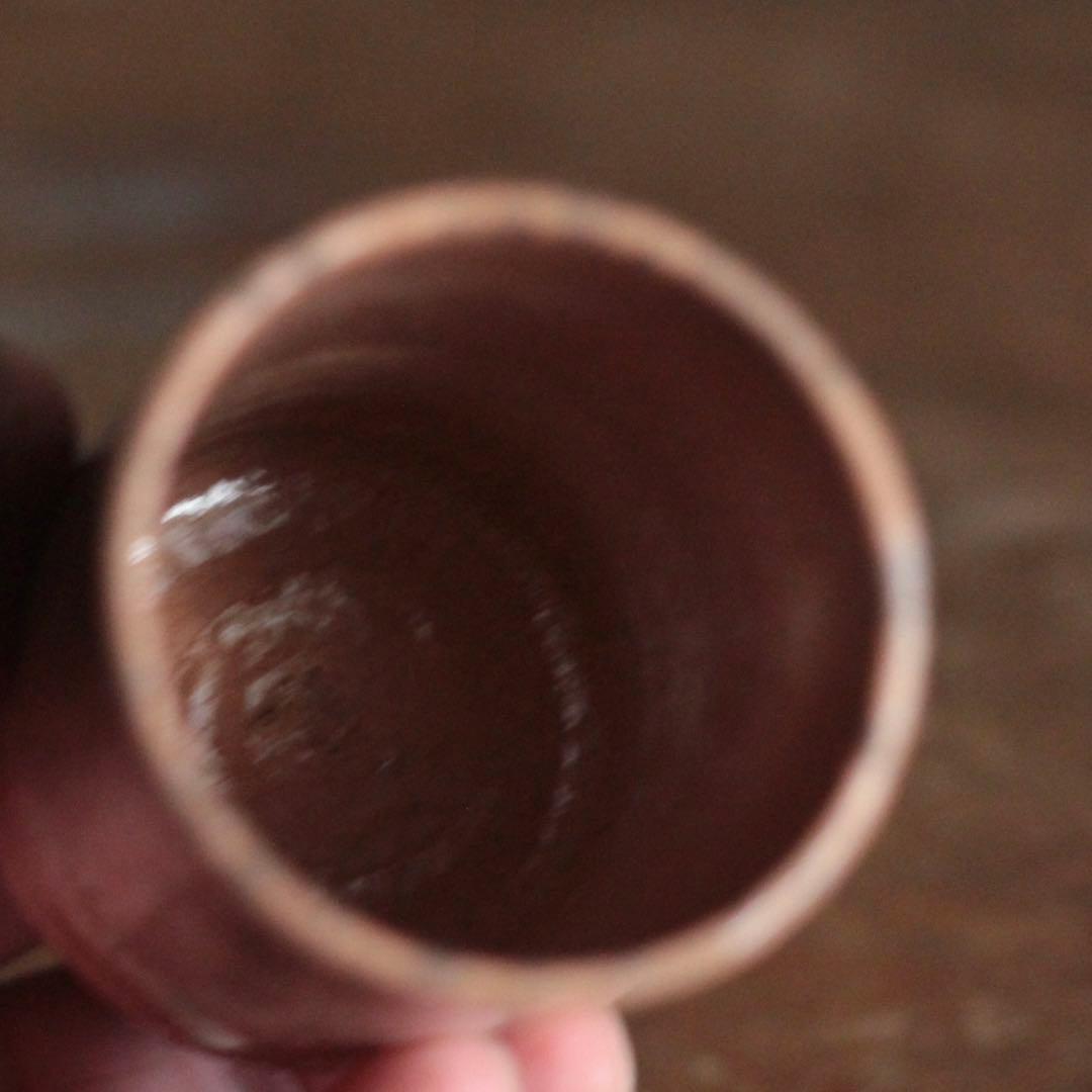 杉本立夫 泥牛 赤織部 赤楽 吊るし柿文様 筒盃 古道具 アンティーク 酒器