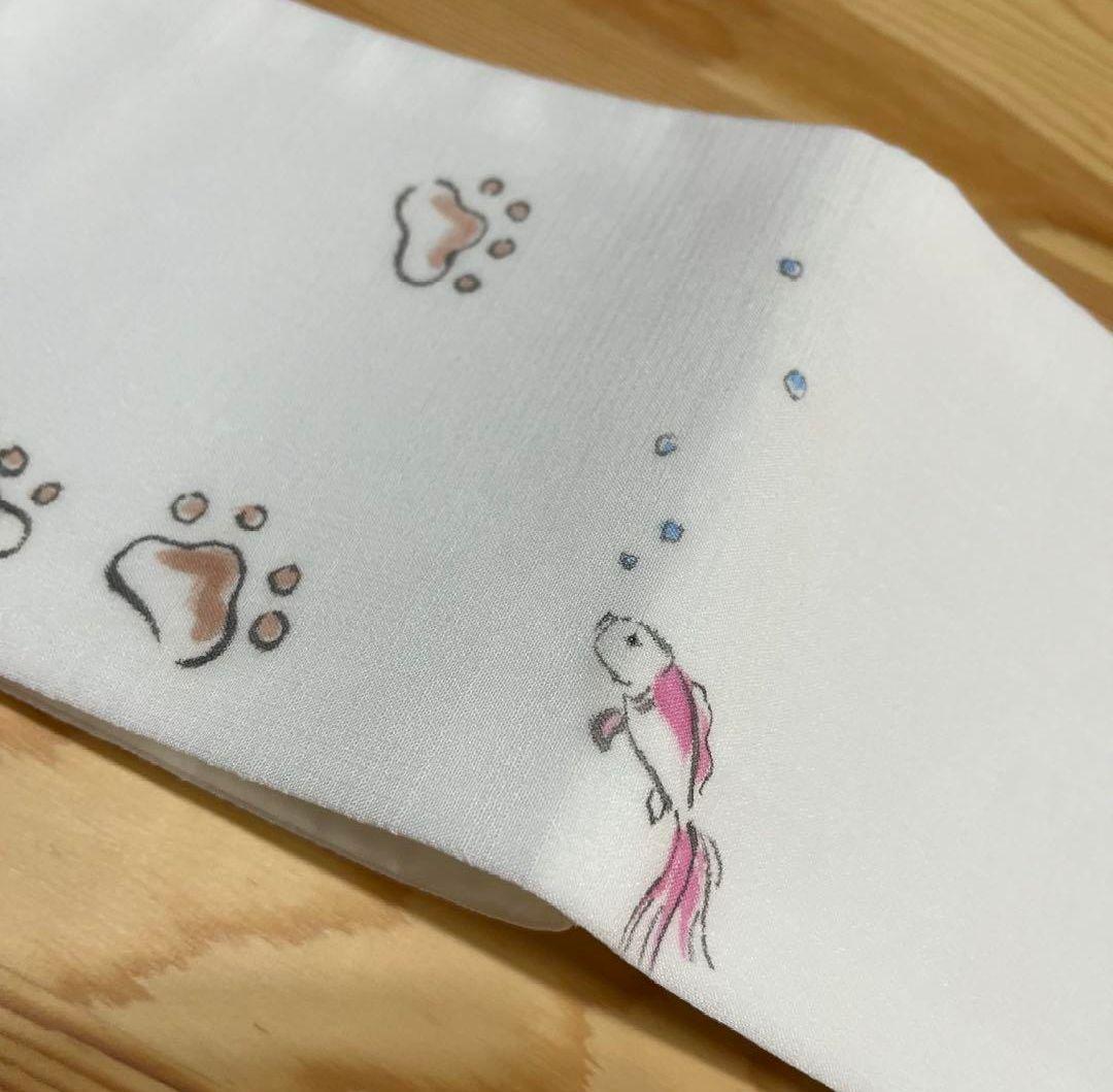 軽装帯　手描き　猫　金魚 ポリエステル