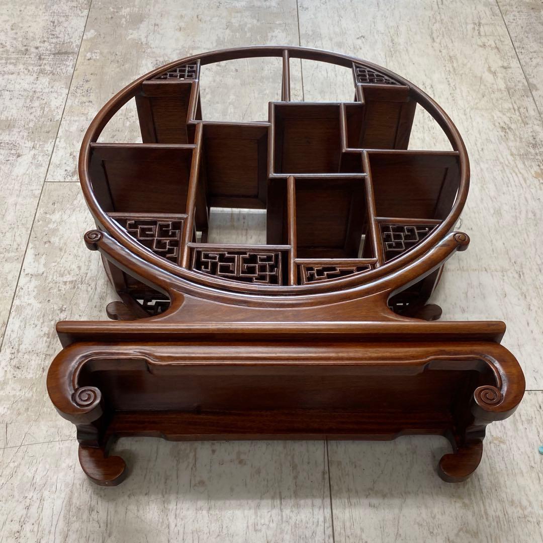 唐木 花梨無垢　飾り棚 和風アンティーク　茶器棚　盆栽台 丸型 円形
