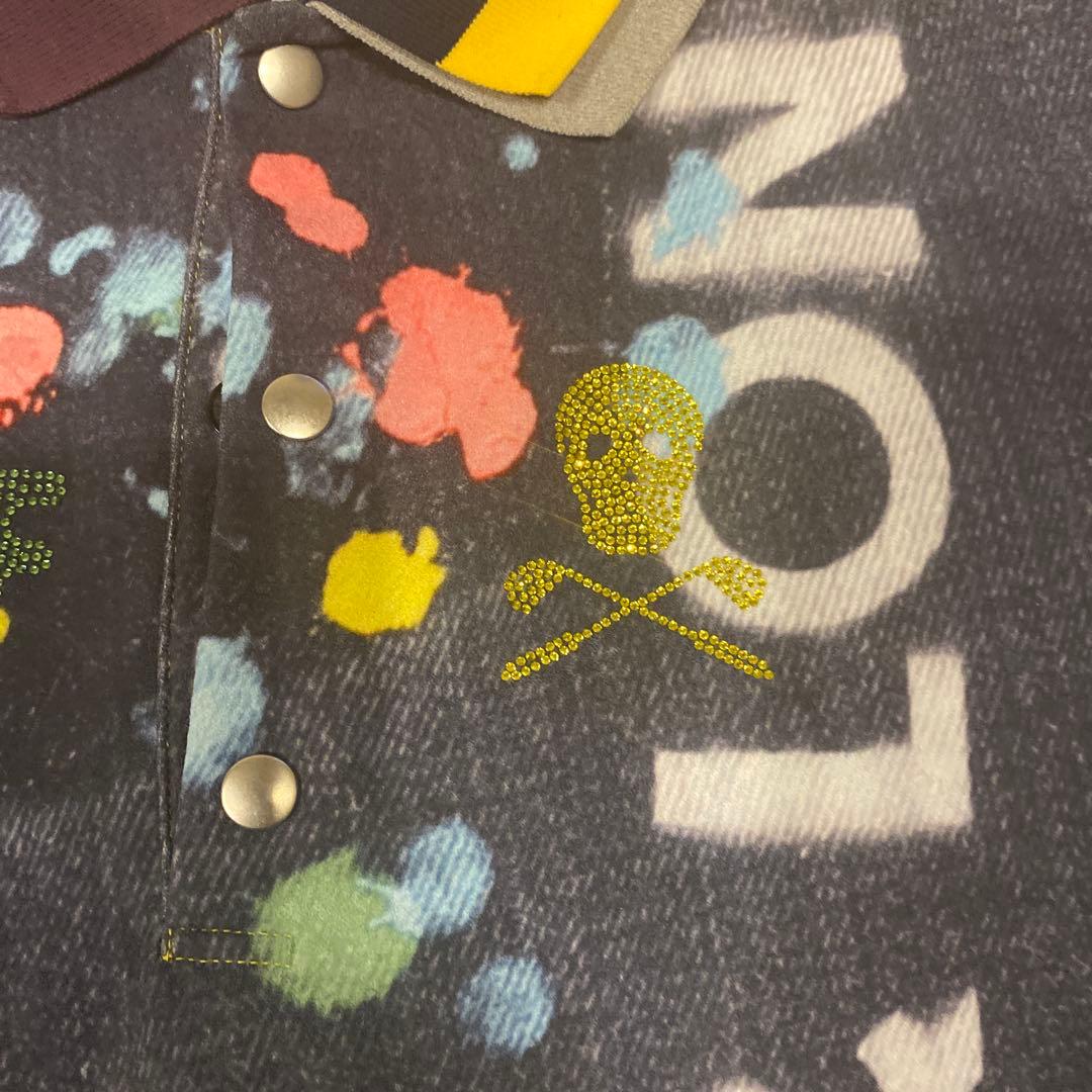 極美品 23SS マークアンドロナ ポロシャツ 総柄 スカル デニム柄