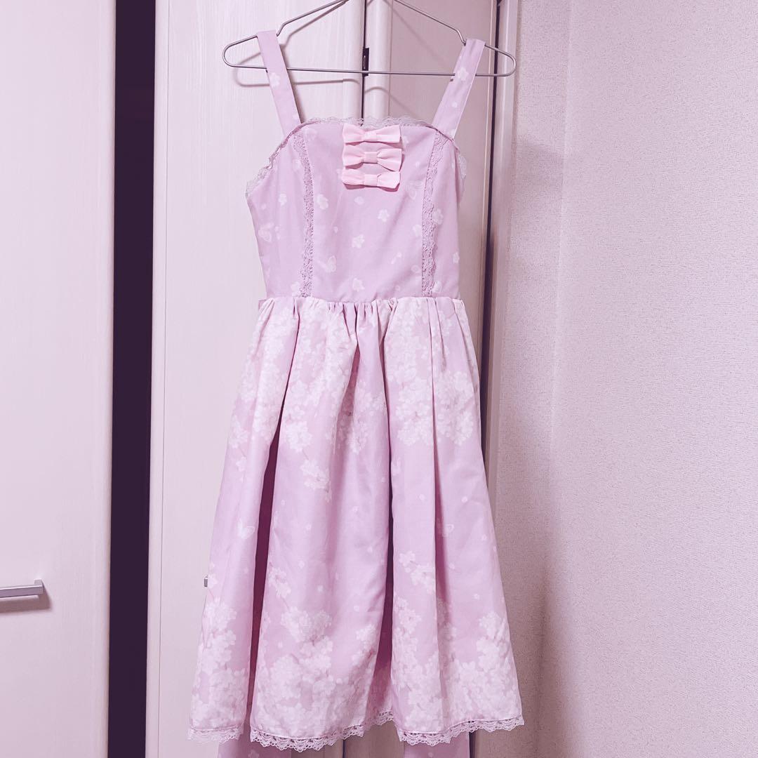 axes femme kawaii 桜柄ジャンパースカート ピンク