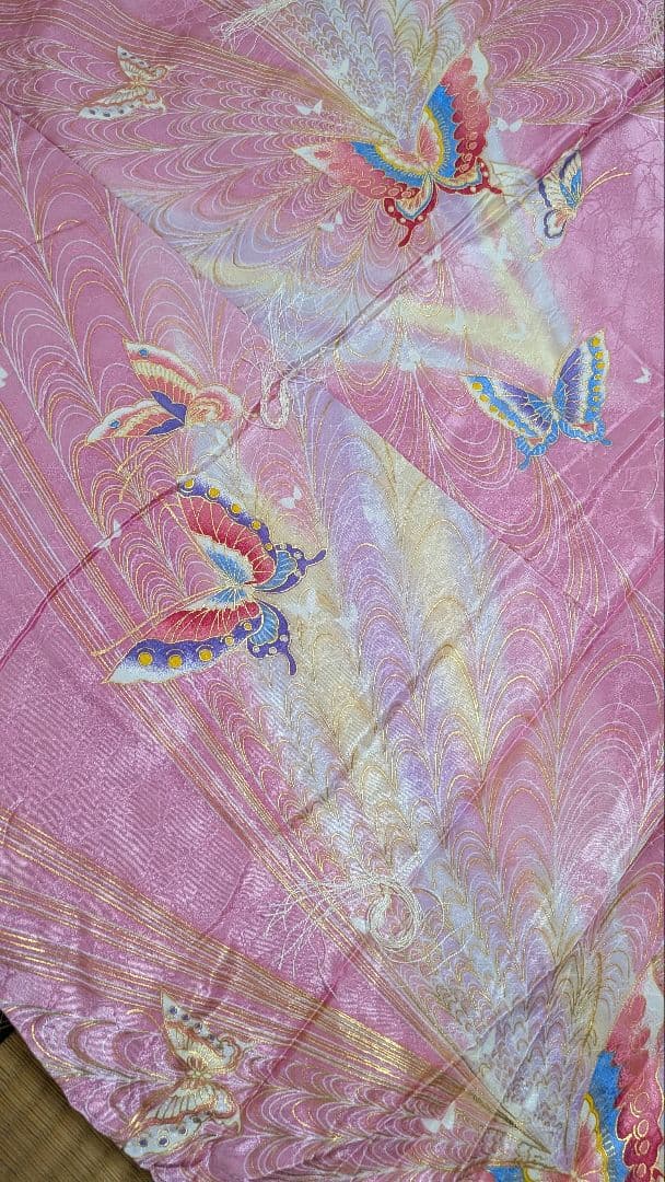 ◆年始セール◆婚礼ぶとん②　年代物　掛け敷きセット　ピンク　蝶々