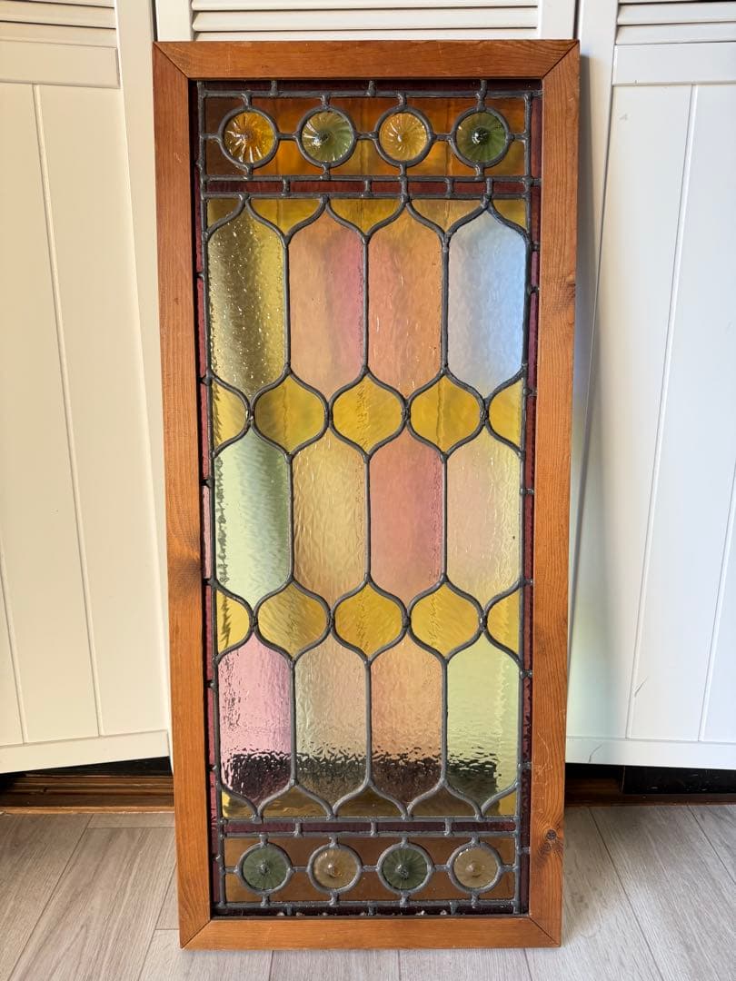 アンティークステンドグラス ロンデル マルチカラー 縦横使い 1920年代英国製