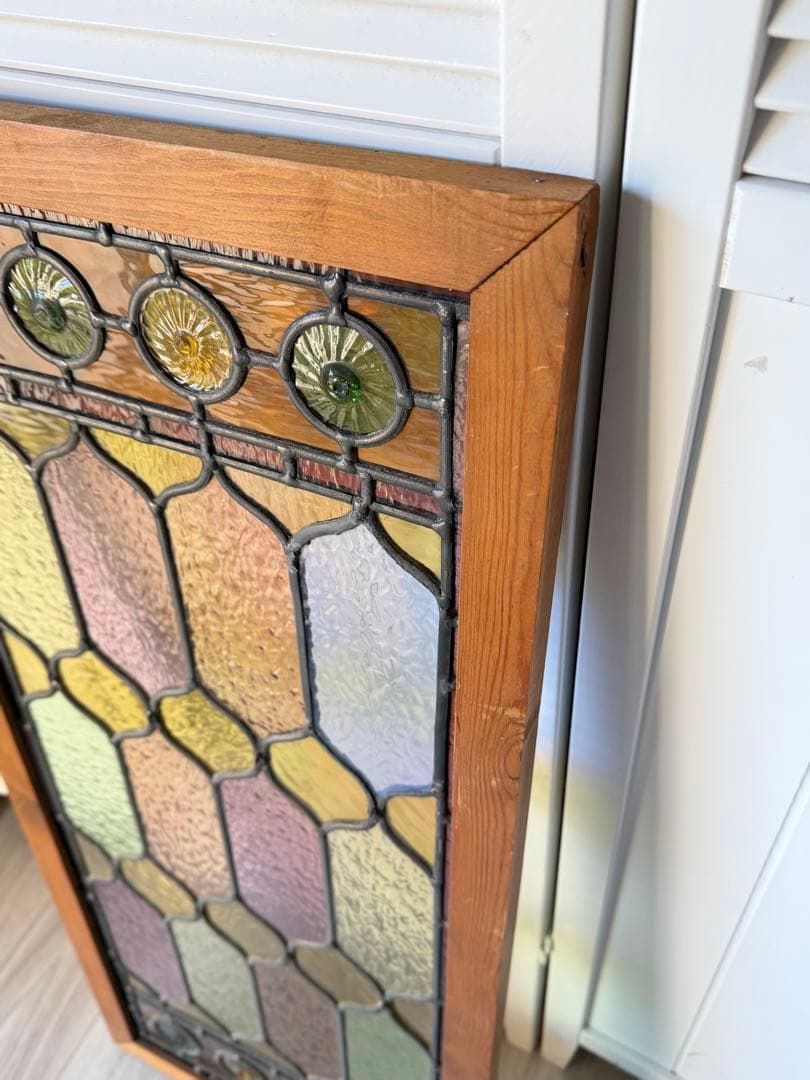 アンティークステンドグラス ロンデル マルチカラー 縦横使い 1920年代英国製