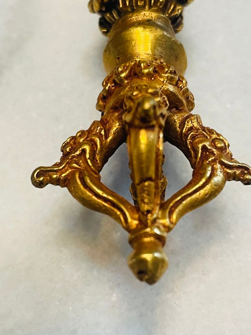 チベット密教 新品 プルパ 金メッキ　龍　金剛杵　約12センチ 594
