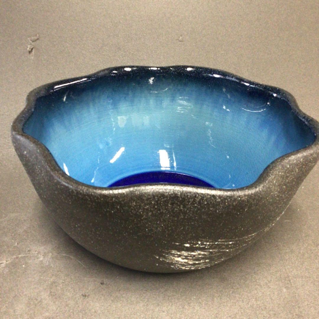 信楽焼　陶器　めだか鉢　睡蓮鉢　ブルー(大)37cm